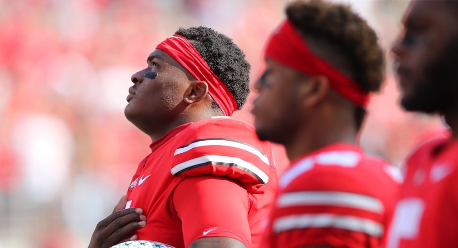 Oct 6, 2018; Columbus, OH, USA; Ohio State Buckeyes quarterback Dwayne Haskins (7) before the game against the Indiana Hoosiers at Ohio Stadium. Mandatory Credit: Joe Maiorana-USA TODAY Sports