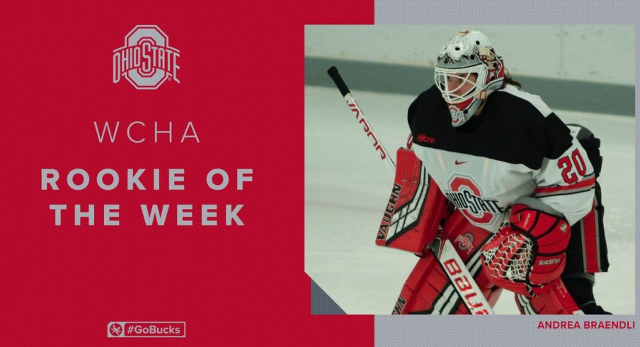 Buckeye freshman goalie Andrea Braendli is the WCHA's Rookie of the Week.