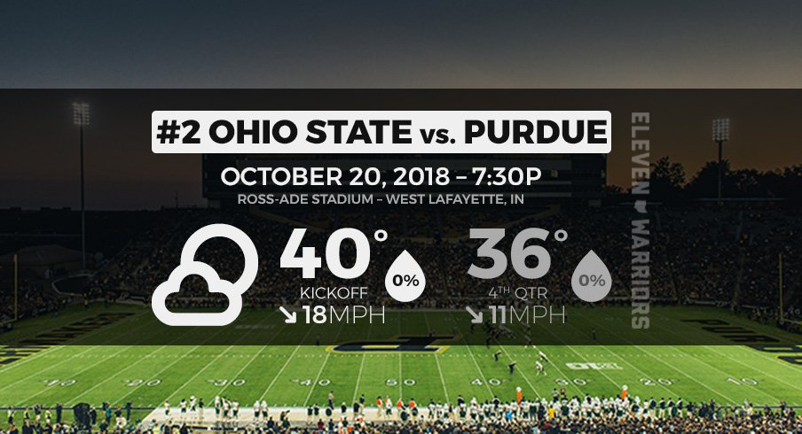 Weather forecast between the No. 2 Ohio State Buckeyes and Purdue Boilermakers in West Lafayette.