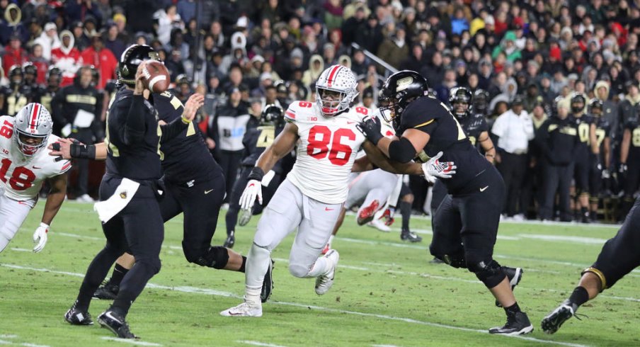 Dre'Mont Jones pressures Purdue quarterback David Blough