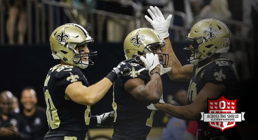 Michael Thomas celebrates his touchdown