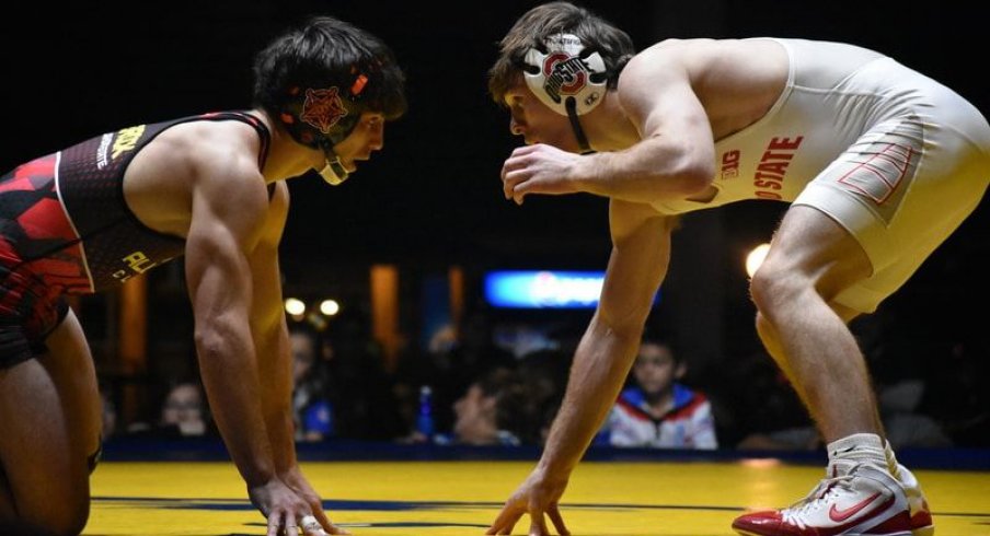 Joey McKenna, right, defeated Oklahoma State's Kaid Brock at the NWCA All-Star Classic
