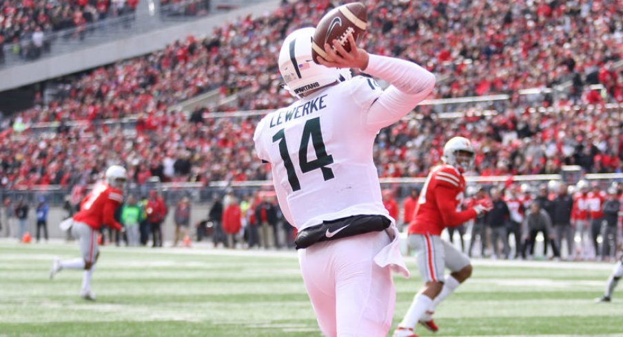 Lewerke passes out of his own end zone against the Silver Bullets. 