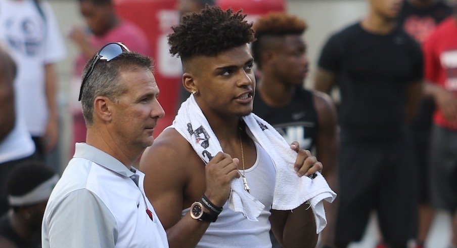 Urban Meyer and Trevon Grimes