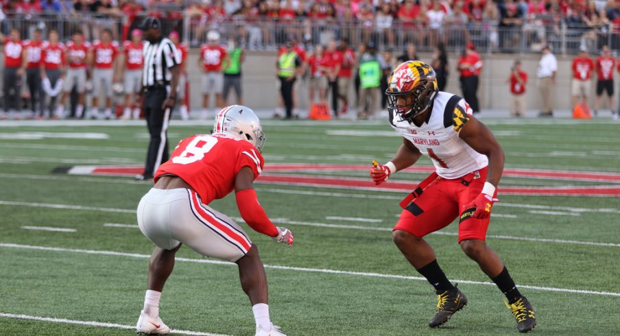 Sheffield shadows a Maryland receiver on the outside. 