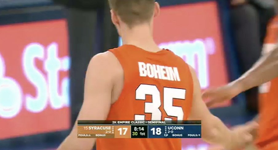 Buddy Boeheim with a misspelled name on his jersey