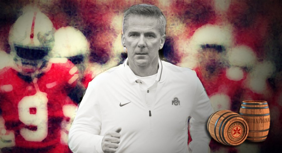 Sep 22, 2018; Columbus, OH, USA; Ohio State Buckeyes head coach Urban Meyer takes the team onto the field before the game against the Tulane Green Wave at Ohio Stadium. Mandatory Credit: Joe Maiorana-USA TODAY Sports