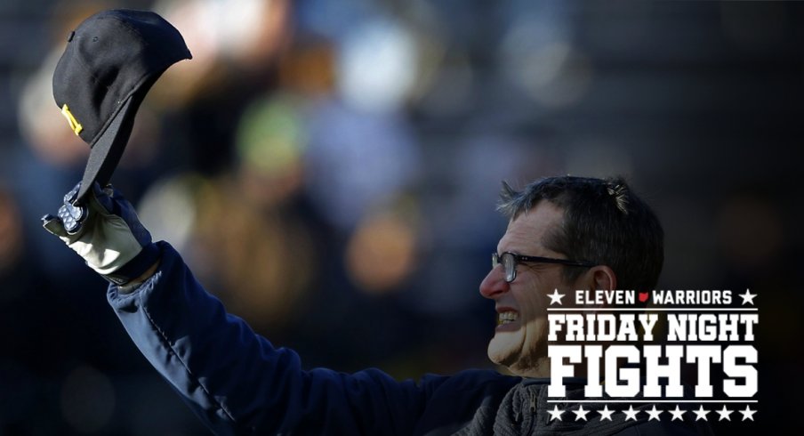 Nov 10, 2018; Piscataway, NJ, USA; Michigan Wolverines head coach Jim Harbaugh during warm up before the game against the Rutgers Scarlet Knights at High Point Solutions Stadium. Mandatory Credit: Noah K. Murray-USA TODAY Sports