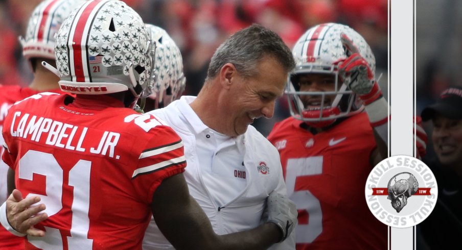 Urban Meyer cracks a smile in today's Skull Session.