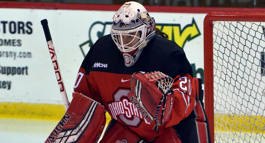 Andrea Braendli and the women's hockey Buckeyes stare down statistic doppelganger Mercyhurst.