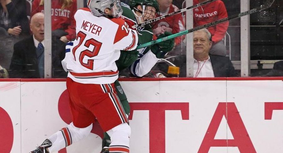 Carson Meyer tattoos a Laker in the Buckeyes' second half opener against Mercyhurst.