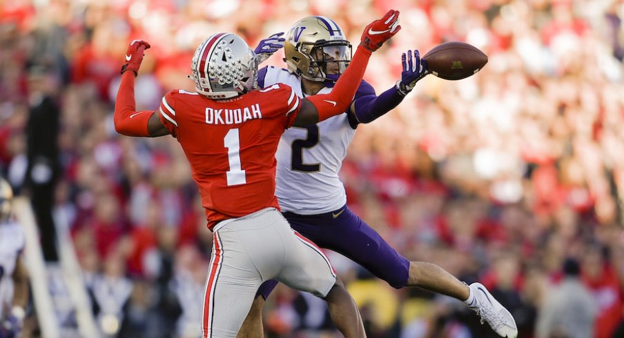 Okudah breaks up another pass in the Rose Bowl