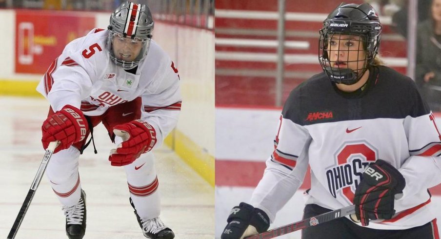 Defenseman Gordi Myer and forward Tatum Skaggs help lead the hockey Buckeyes into battle. 