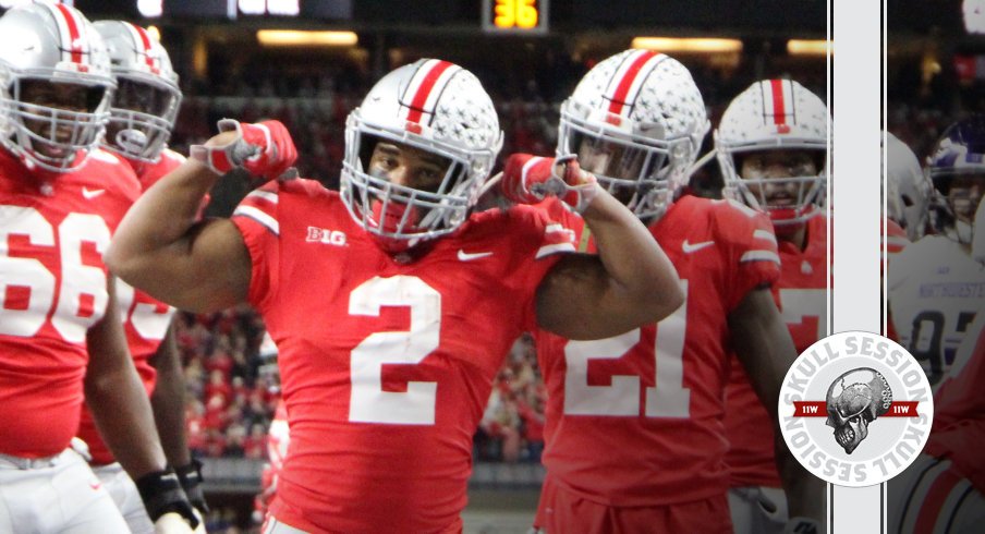 J.K. Dobbins flexes in today's skull session.