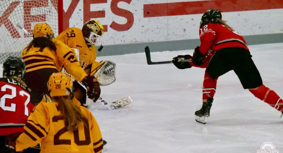 Maddy Field scored one of the Buckeyes’ two goals in a 7-2 loss to Minnesota.