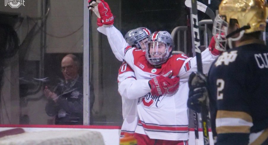 Freddy Gerard celebrates one of his two goals against Notre Dame.