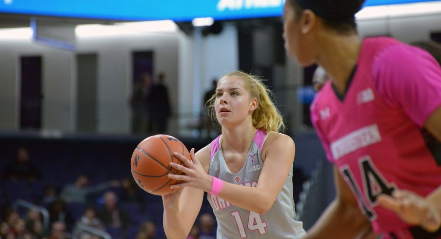 Dorka Juhasz lines up a free throw against Northwestern. 