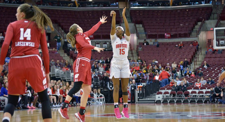 Adreana Miller shoots a jumper over Wisconsin. 