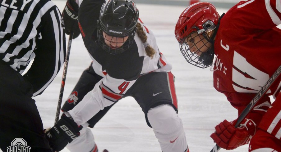 Buckeye forward Jacyn Reeves faces off against the Wisconsin Badgers.