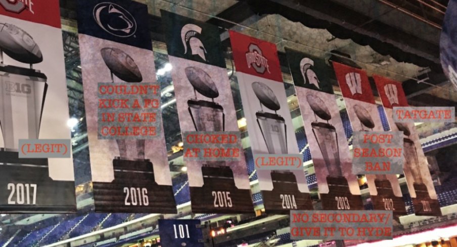 the B1G CG banners in Lucas Oil stadium