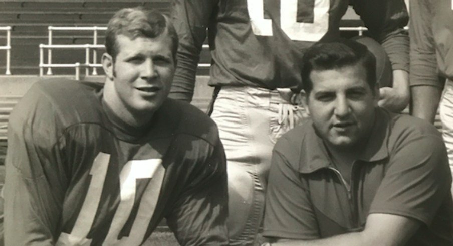 Ohio State quarterback Rex Kern and offensive assistant coach George Chaump.