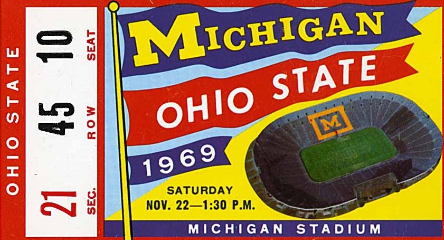 Ticket stub from Ohio State versus Michigan, 1969. 