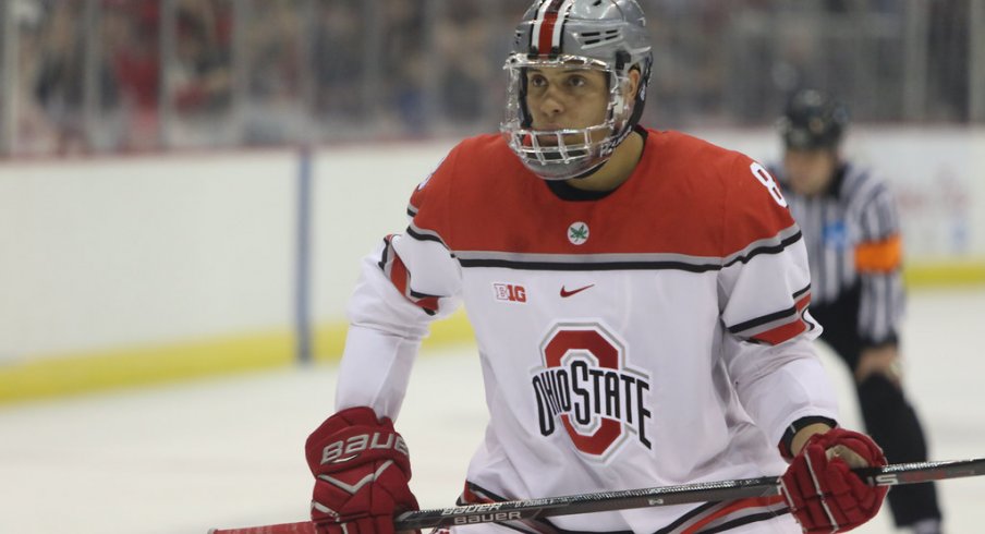 Dakota Joshua on the ice against Michigan. 