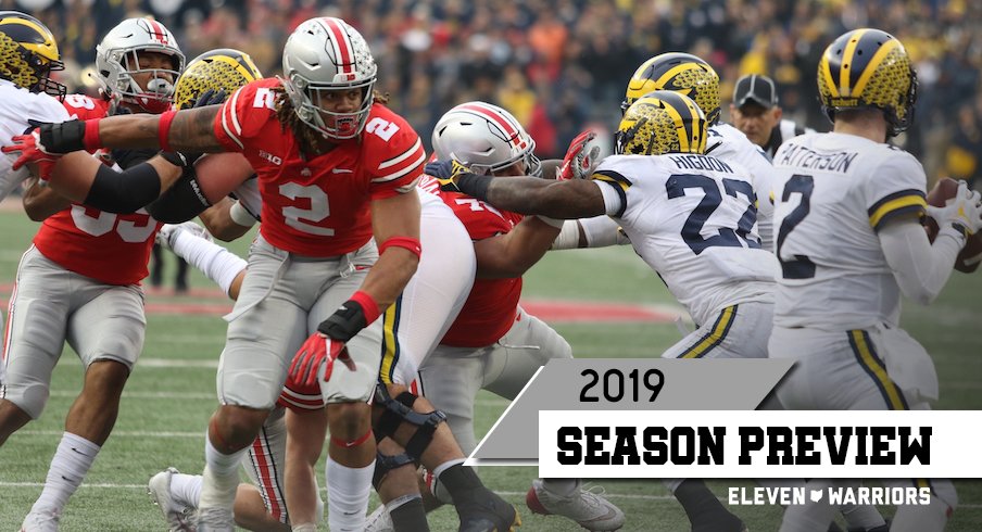 Chase Young getting after Shea Patterson in Ohio State's 2018 win over Michigan.