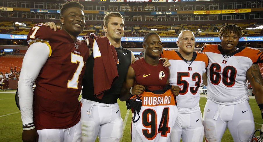 Dwayne Haskins, Sam Hubbard, Terry McLaurin, Billy Price and Michael Jordan after Thursday night's Redskins-Bengals game.