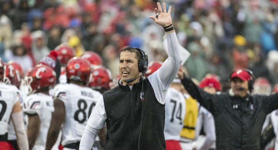 Dec 31, 2018; Annapolis, MD, USA; Cincinnati Bearcats head coach Luke Fickell reacts against the Virginia Tech Hokies during the first half at Navy-Marine Corps Memorial Stadium. Mandatory Credit: Scott Taetsch-USA TODAY Sports