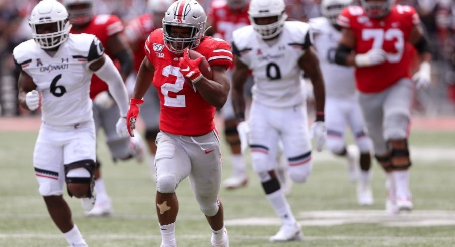 J.K. Dobbins sprints 60 yards for six. 