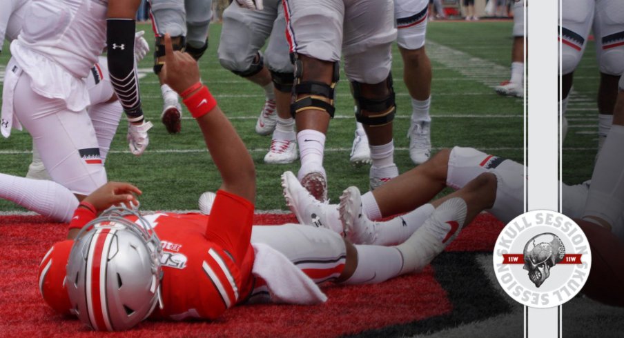 Justin Fields lays in pay dirt in today's skull session.