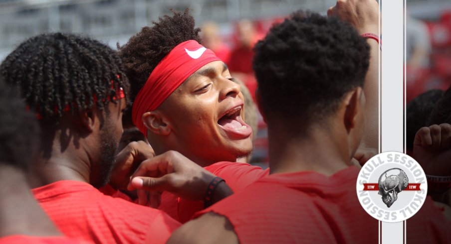 Justin Fields is happy to be in today's skull session.