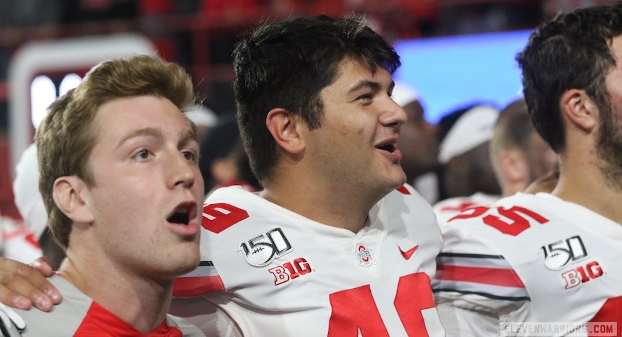 Liam McCullough and the Buckeyes celebrate their win over Nebraska.