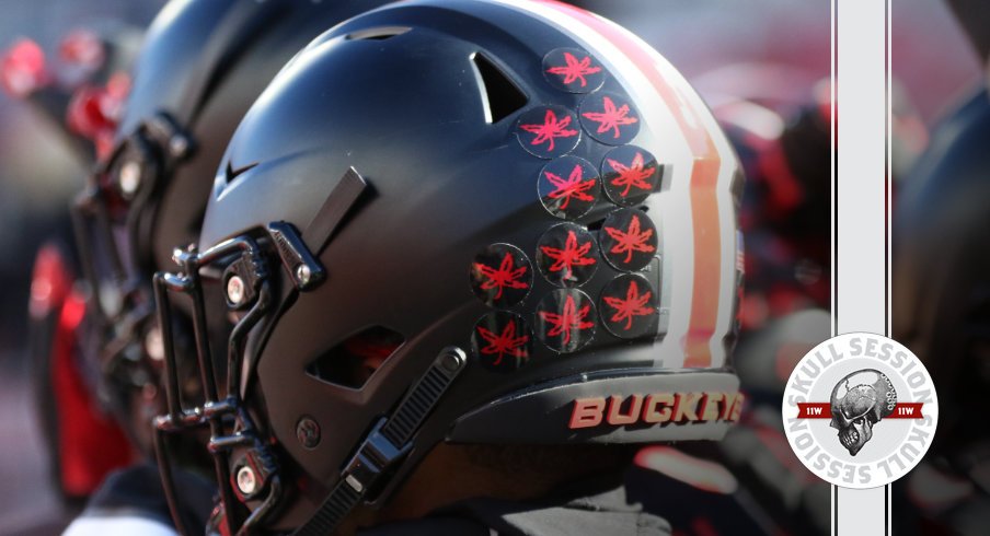 The buckeyes have some black helmets in today's skull session.