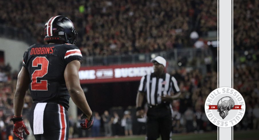 J.K. Dobbins is hanging out in today's skull session.