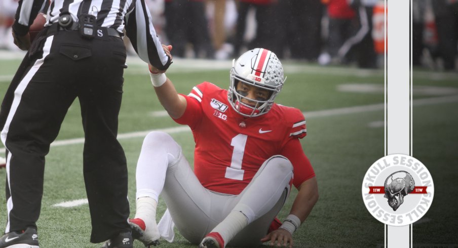 Justin Fields gets a helping hand in today's skull session.