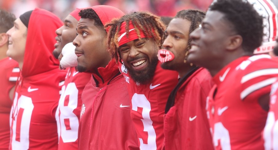 Ohio State players during Carmen after the Buckeyes' 38-7 win over Wisconsin.