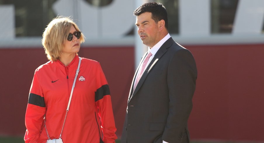 Ryan Day and Ohio State deputy athletics director Diana Sabau