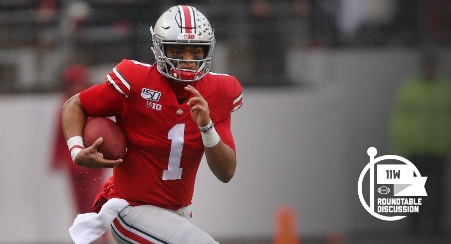 Justin Fields has 31 touchdown passes and 10 touchdown runs through Ohio State's first 10 games. 