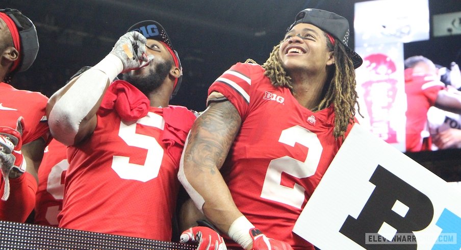 Baron Browning and Chase Young celebrate the 2018 Big Ten championship.