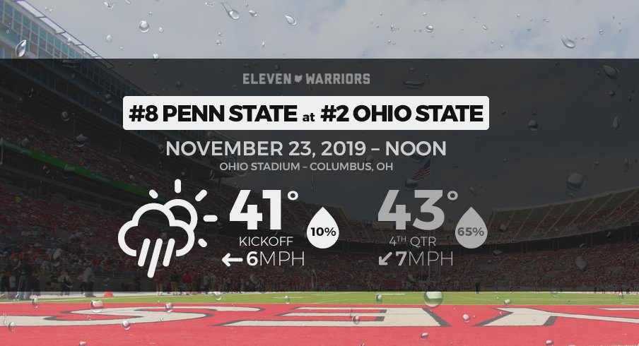 Expect cool, wet conditions for No. 8 Penn State at No. 2 Ohio State Saturday.
