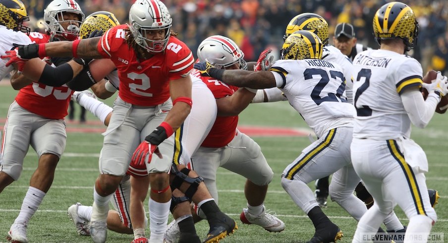 Chase Young chasing Shea Patterson in 2018.
