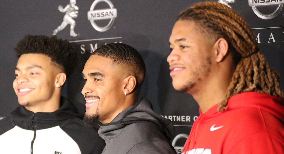 Justin Fields, Jalen Hurts and Chase Young at the Heisman Trophy ceremony