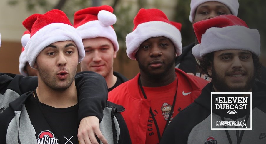 Ohio State players in Santa hats!