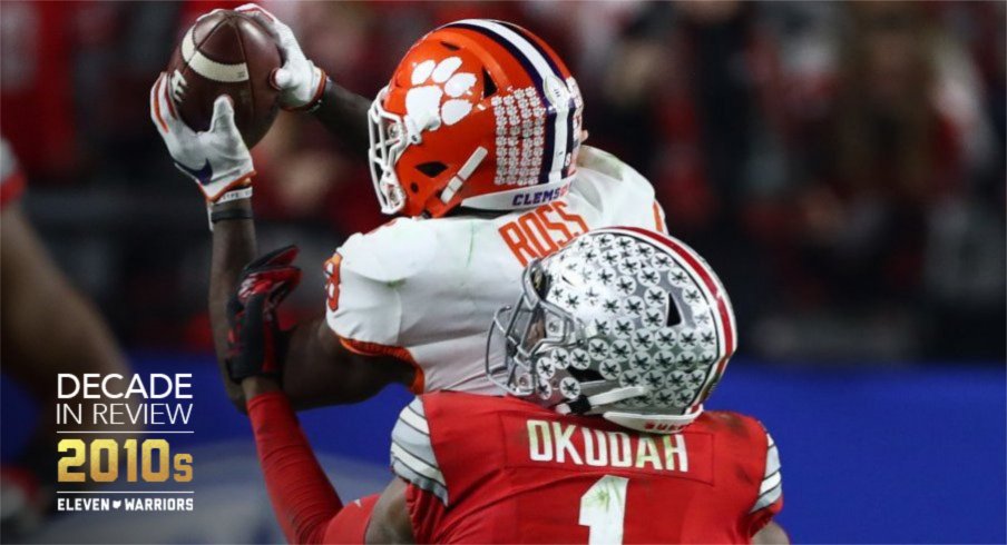 Jeff Okudah is about to force a fumble, or so Buckeye fans thought. 