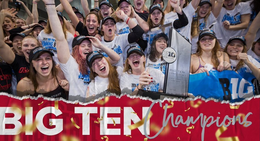 Ohio State women's swimming and diving celebrates its Big Ten championship.