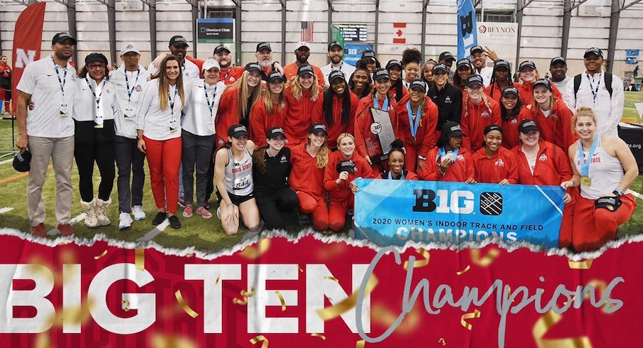 Ohio State women's track and field celebrates its Big Ten title.