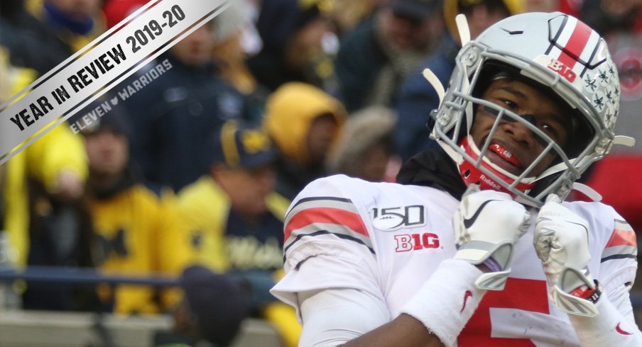 Garrett Wilson celebrates during Ohio State's 56-27 win over Michigan.