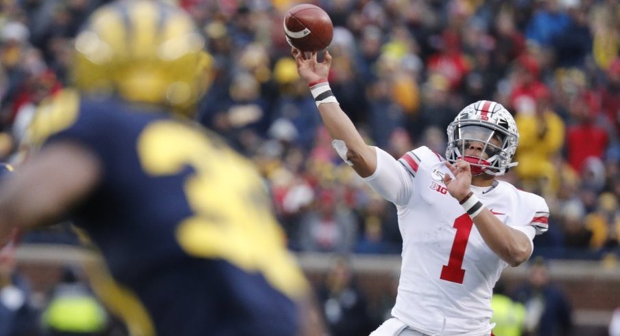 Justin Fields threw for 302 yards and four touchdowns against Michigan in 2019.